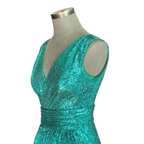 NWT Women Dress KATE KASIN Green Sequin Sleeveless Prom Maxi Dress Ball Gown - Picture 7 of 11